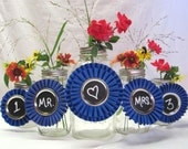 6 Blue Ribbon Chalkboard Tags, First Place, Fair, Patriotic, or Mason Jar Centerpiece Decor, Upcycled Recycled Award Ribbons