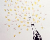 Discounted new design, Extra Large Champagne Bottle, Guest book fingerprint alternative (with 1 ink pad)