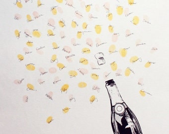 Discounted new design, Extra Large Champagne Bottle, Guest book fingerprint alternative (with 1 ink pad)