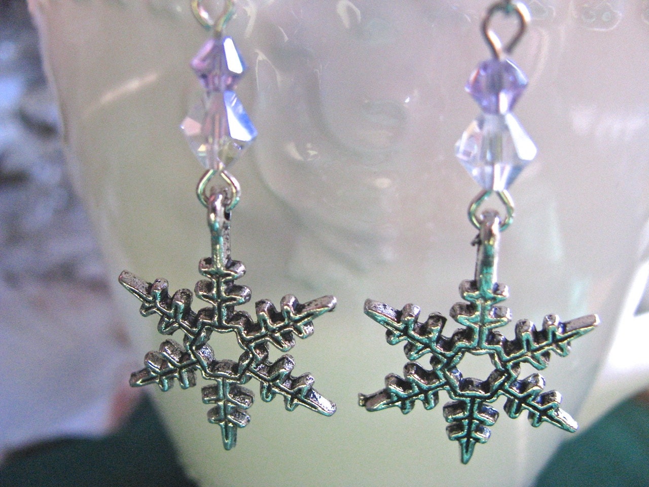 Silver Snowflake and Light Blue and Clear Crystal Earring - joyaslindas3