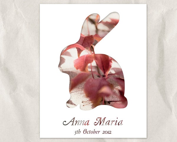 bunny personalized art print, 8x10 art print, custom nursery art, baby announcement, your name, silhouette collage photography, pastel, pink - bialakura