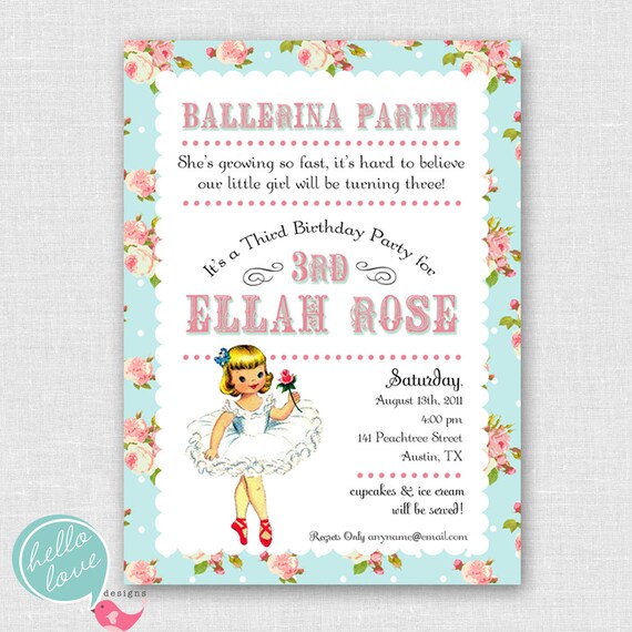 vintage ballerina printable birthday invitation Il_570xn
