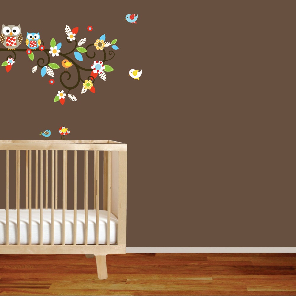 Custom Listing Vinyl Wall Decal Stickers Owl Swirl Branch Set Nursery Girls Baby