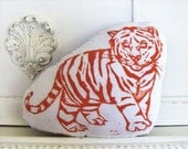 Plush Tiger Pillow. Hand Woodblock Printed. Customizable Colors. Made to Order.