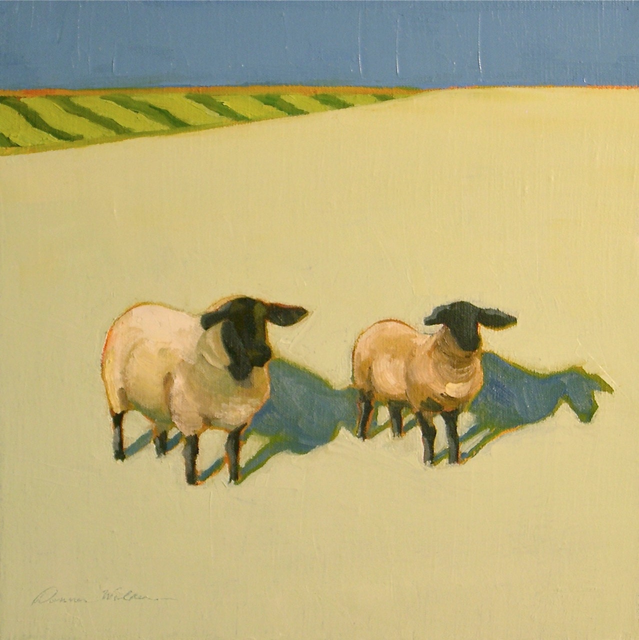 Sheep Duo- Oil Painting- 14x14 Original Painting on Canvas - DonnaWalker