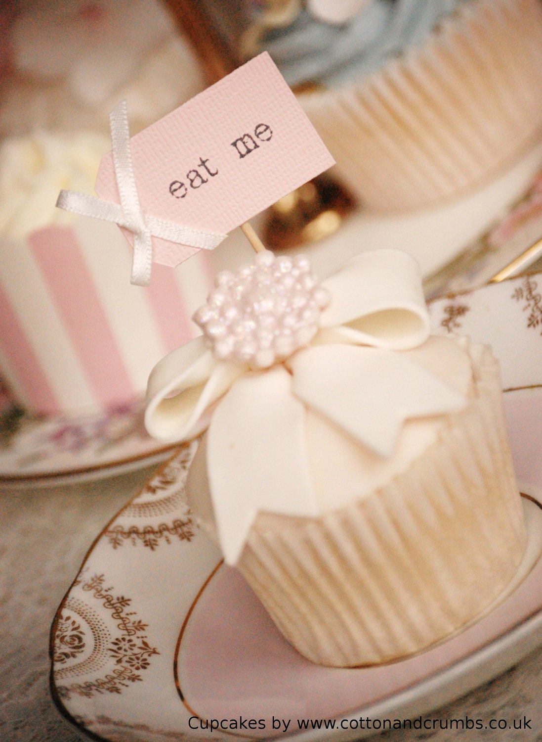 Eat Me Party Picks - blush pink and ivory bows