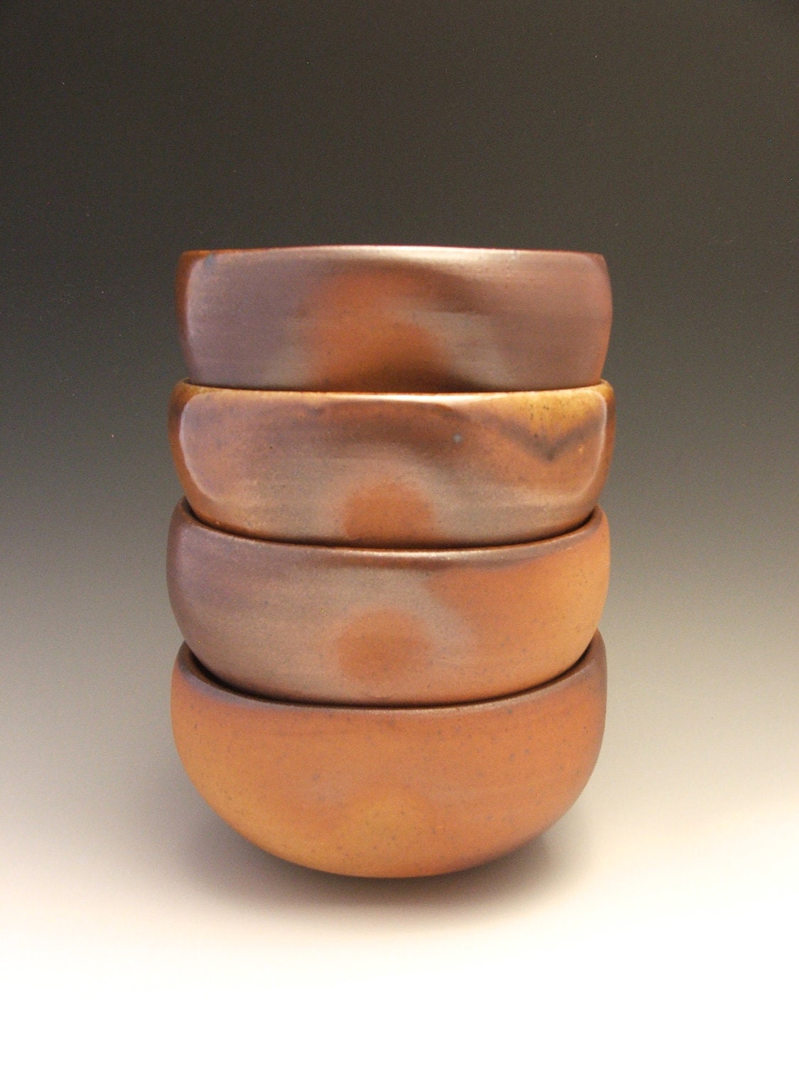 Set of 4 Wood Fired Bowls with Shino Glaze Inside - earthfired
