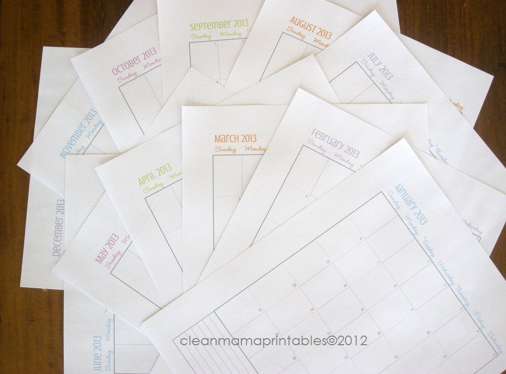 2013 Binder or Planner Calendar - BRIGHTS - 12 documents - INSTANT DOWNLOAD