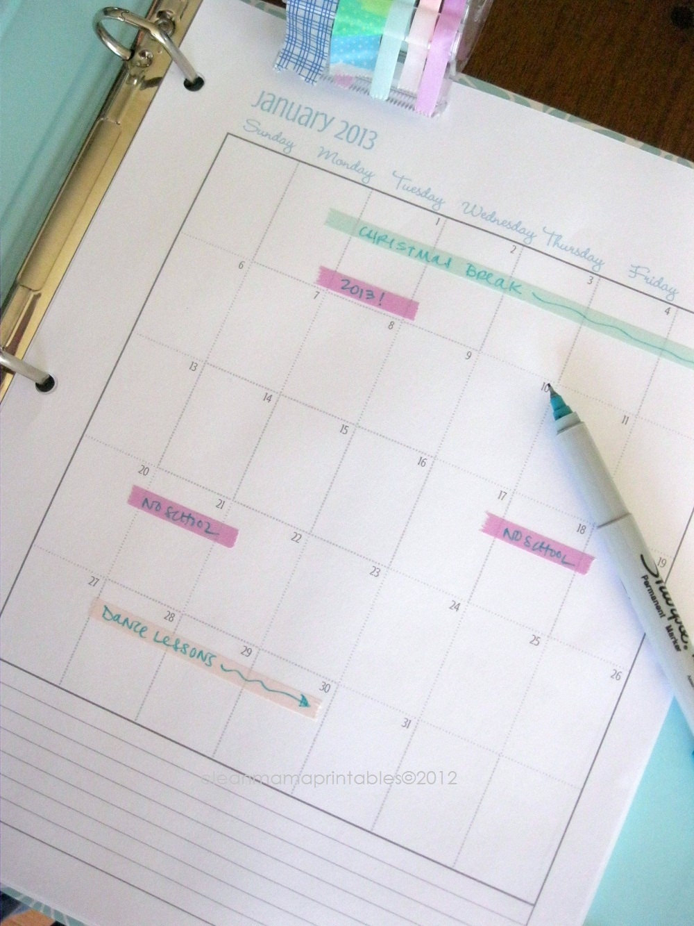 2013 Binder or Planner Calendar - Aqua and Lime - 12 documents - INSTANT DOWNLOAD