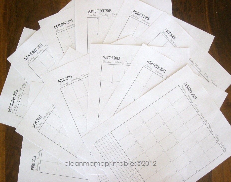 2013 Binder or Planner Calendar - Gray and Black - 12 documents - INSTANT DOWNLOAD