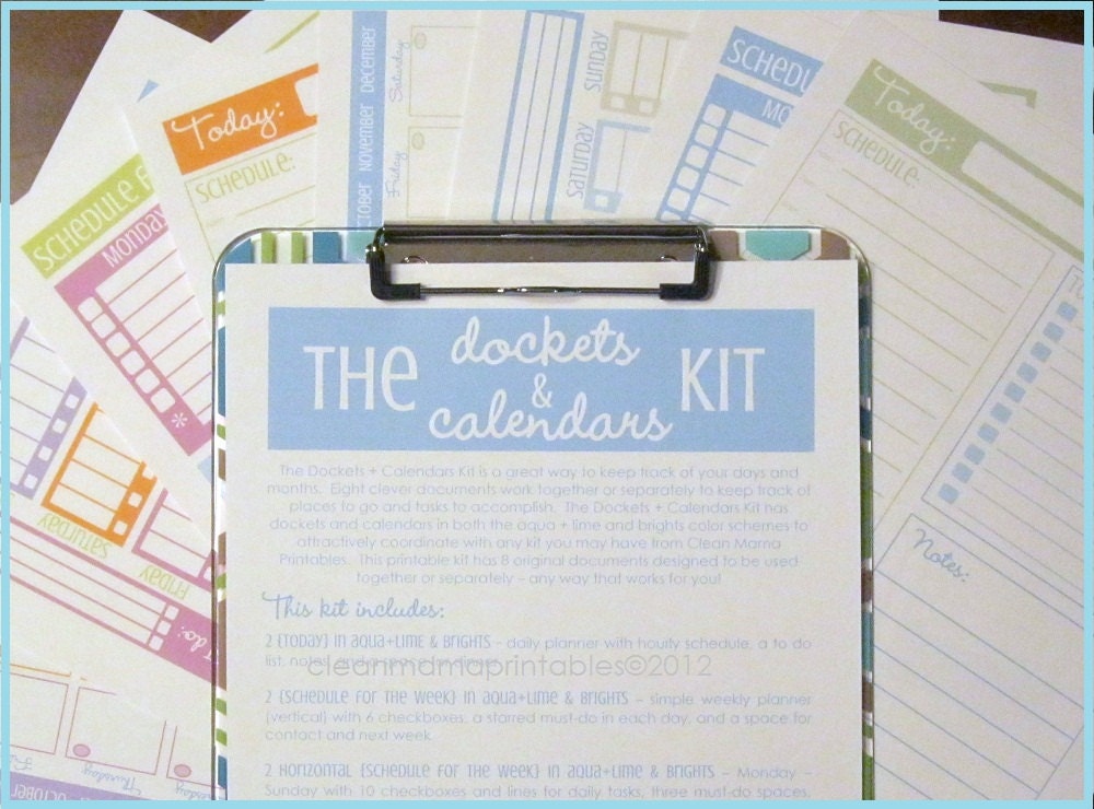 The 2013 Clean Mama Printables Starter Kit - Aqua and Lime - 46 documents - INSTANT DOWNLOAD