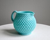 Vintage Fenton Hobnail Turquoise Blue Milk Glass Jug Pitcher, 1950s Pastel