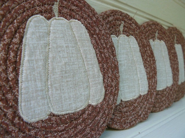 Fall Harvest Pumpkins... Set of 4 Fabric Coiled Coasters