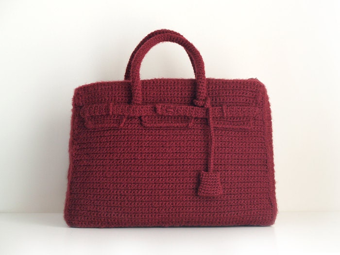 Burgundy crochet bag - handmade purse with the style of one of the most famous bags