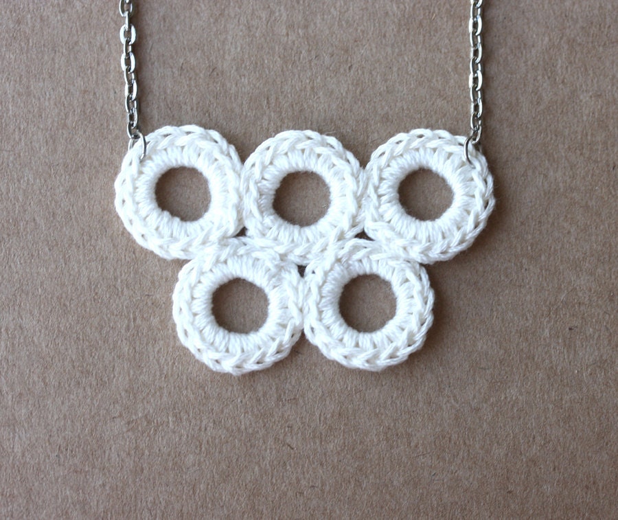 Crochet  jewelry white necklace  fall autumn