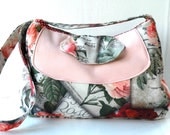 OOAK vintage roses and music notes fabric Messenger bag,shoulder bag,white and red
