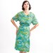 Vintage 1960s Dress - 60s Floral Dress - Blue & Green Floral Print - Plus Size