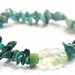 Green Azurite Chrysocolla Stone Bracelet. Stackable Bracelet. RAW Stone Bracelet. Large Hammered Art Glass Bead. Green to Turquoise Blue