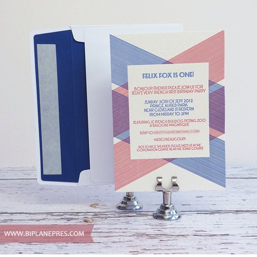 1st Birthday Letterpress Invitations - Stripes