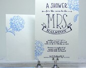 Letterpress Bridal Shower Invitation - Hydrangea