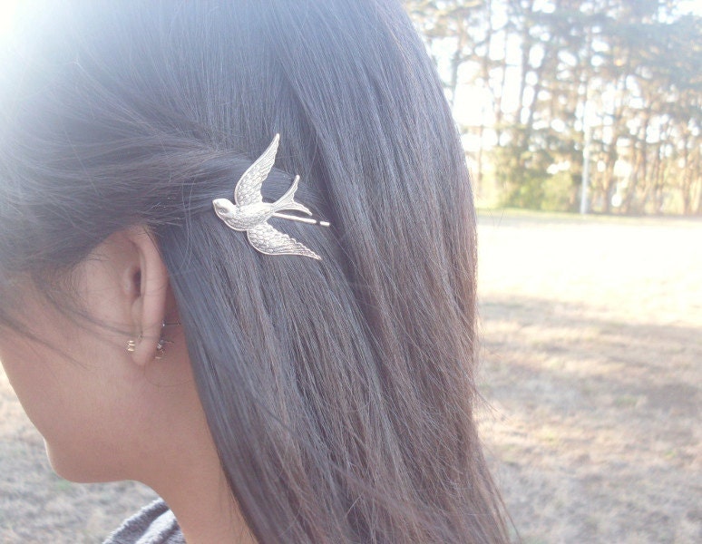 Bird Bobby Pin - Silver Woodland Wedding Bridal Hair Accessories - Bohemian Hair Accessories - Cute Adorable Boho Elegant Whimsical Dreamy