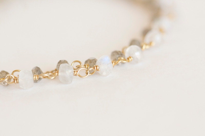 Labradorite Moonstone Bracelet - 24K Gold Vermeil Bracelet - Grey Gemstone Bracelet White Gemstone Bracelet Bridal Bracelet Wedding Bracelet