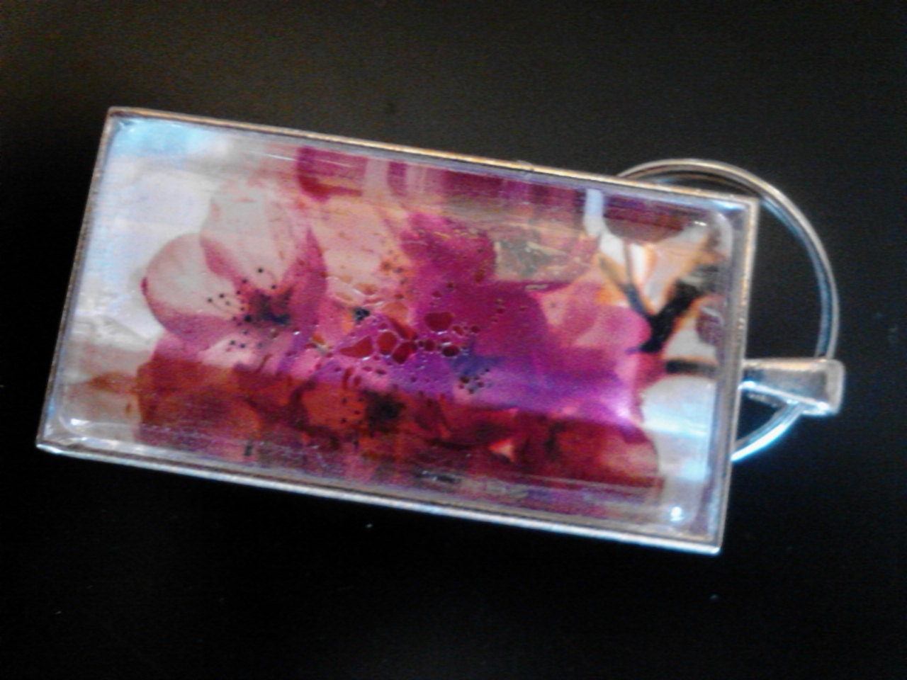 Cherry Blossom Glass and Metal Keychain