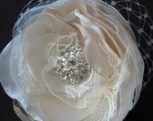 Wedding hairpiece, Bridal Hairclip, lace Flower Ivory, Beige, lace, rhinestone, french / russian tulle, veil, netting Fascinator