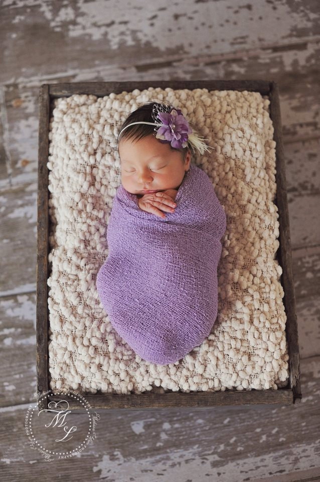 baby headband, baptism headband, veil, newborn headband, small flower headband, lavender, purple