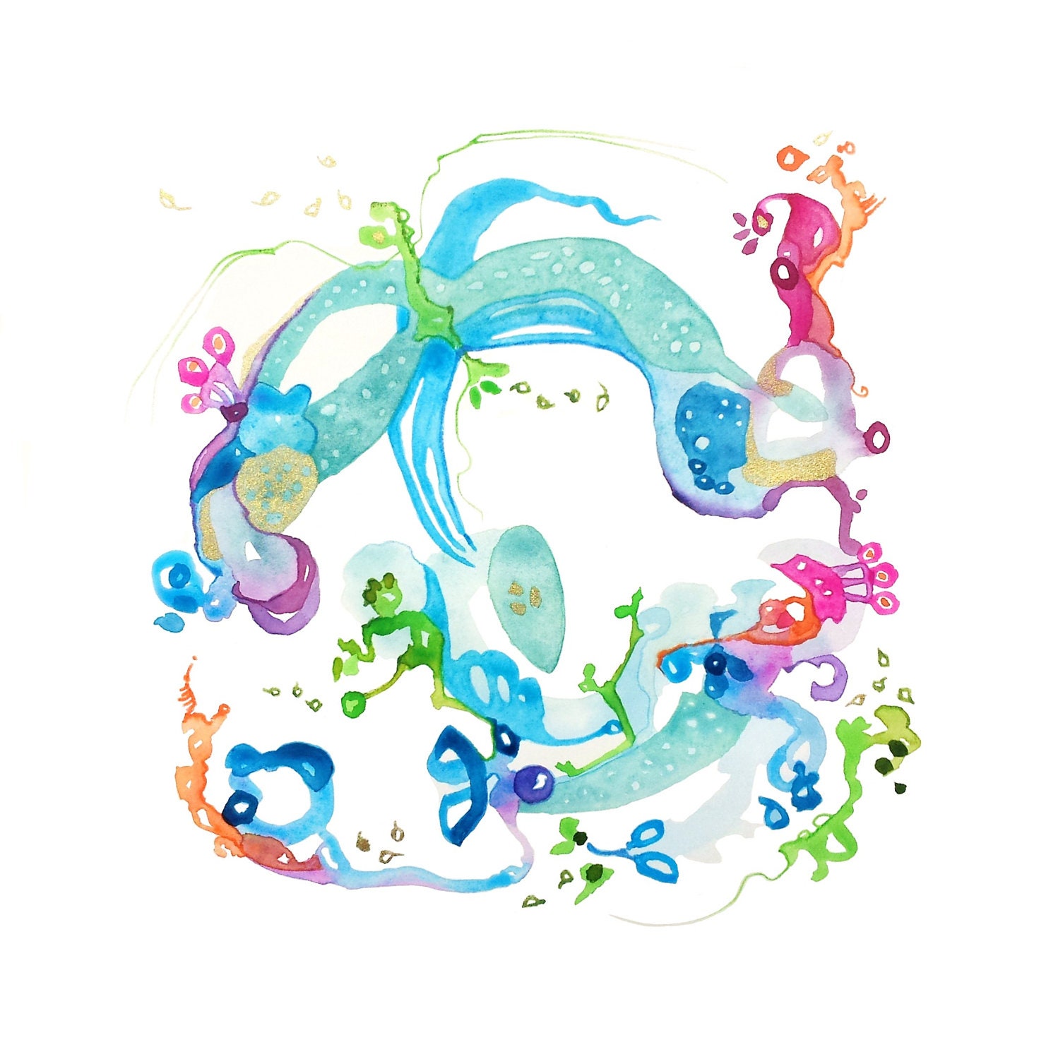 Floral Abstract, Floral Art, Original Watercolor, Pastel, Spring Colors, Modern, Watercolor Print, Cerulean Blue, Moss Green, Lavender