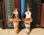 SALE 2 HALLOWEEN WITCH Paper Mache Cone Ornaments Altered Art