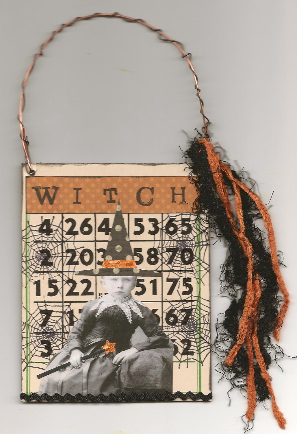 HALLOWEEN WITCH Altered Bingo Card Altered Art Assemblage