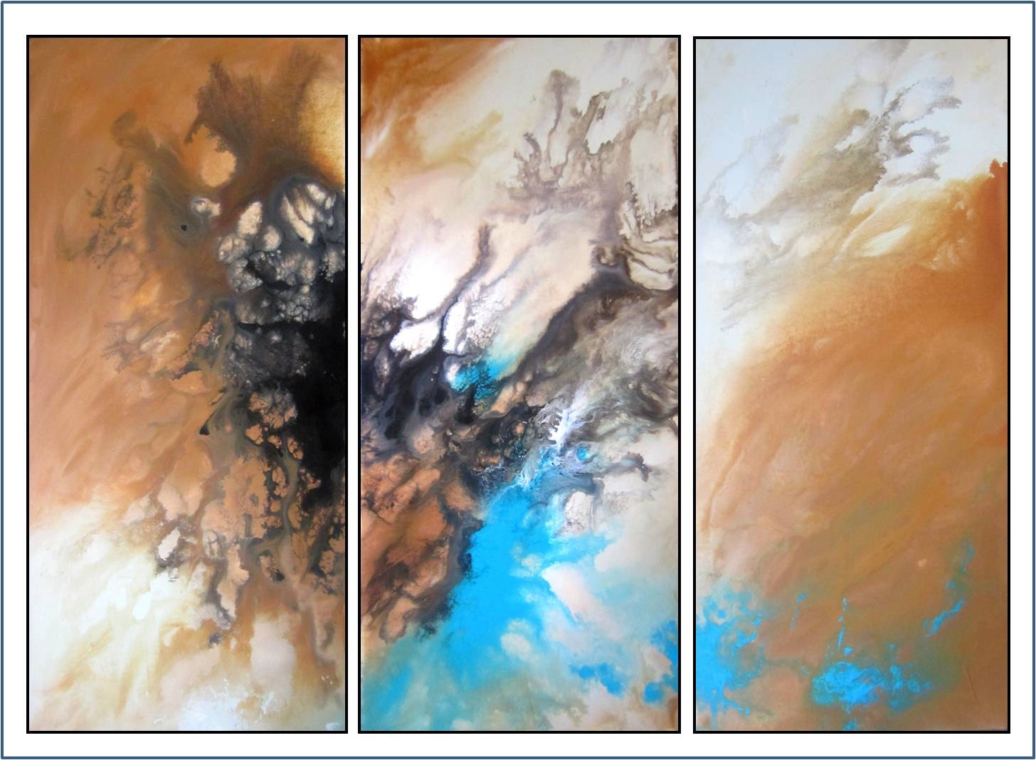 SUPER SALE. Modern Abstract Painting. Original Painting.Three Piece Panel. "Earthly Treasure" by R Schoeffel