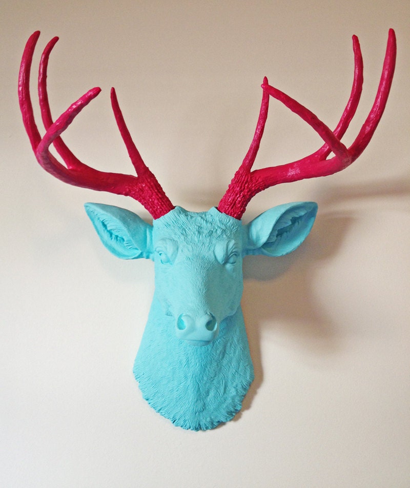 Baby Blue and Red Deer Head Wall Mount
