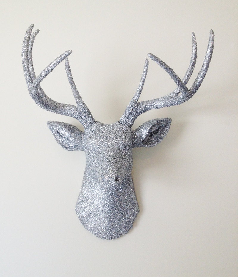 Silver Glitter Deer Head Wall Mount