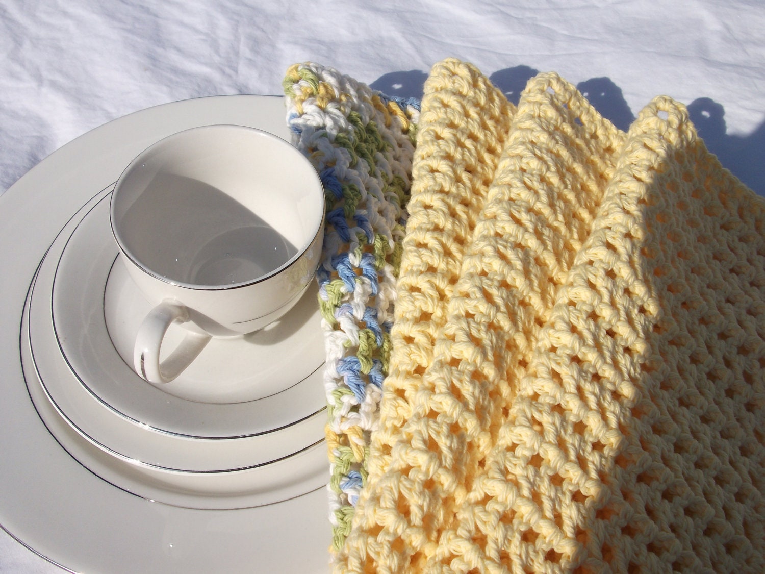 Set of 4 Crochet Cotton Dish Towels in Cool Breeze - 10 x 13 inches