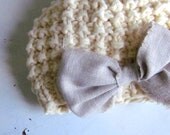 knit baby girls hat, newborn photo prop, knit baby hat with bow, by Sweet Baby Dolly on Etsy