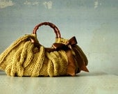 Knitted Women's tote bag, handmade purse, accessories, Knit Handbag, mustard, brown, autumn, winter Bag, christmas gift, brown bow