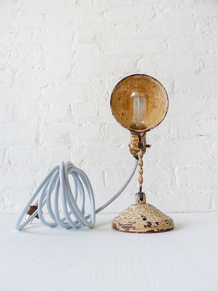 Vintage Industrial Lamp Lighting - Safari Spiral Sconce Clip Clamp Light w/ Pale Blue