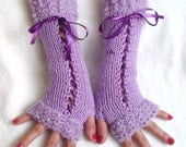 Fingerless Gloves Lavender Light Violet  Long Corset  Wrist Warmers