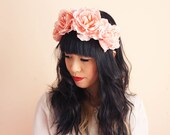 pale pink large oversize rose headband - romantic wedding headpiece, spring racing carnival, summer festival, woodland.