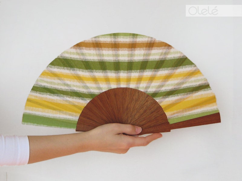 Yellow and green wooden Spanish hand fan