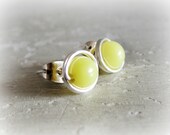 Lemon Yellow Stud Earrings // Sterling Silver Wire Wrapped Posts