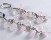 Pink Rose Quartz Dangle Sterling Silver Earrings