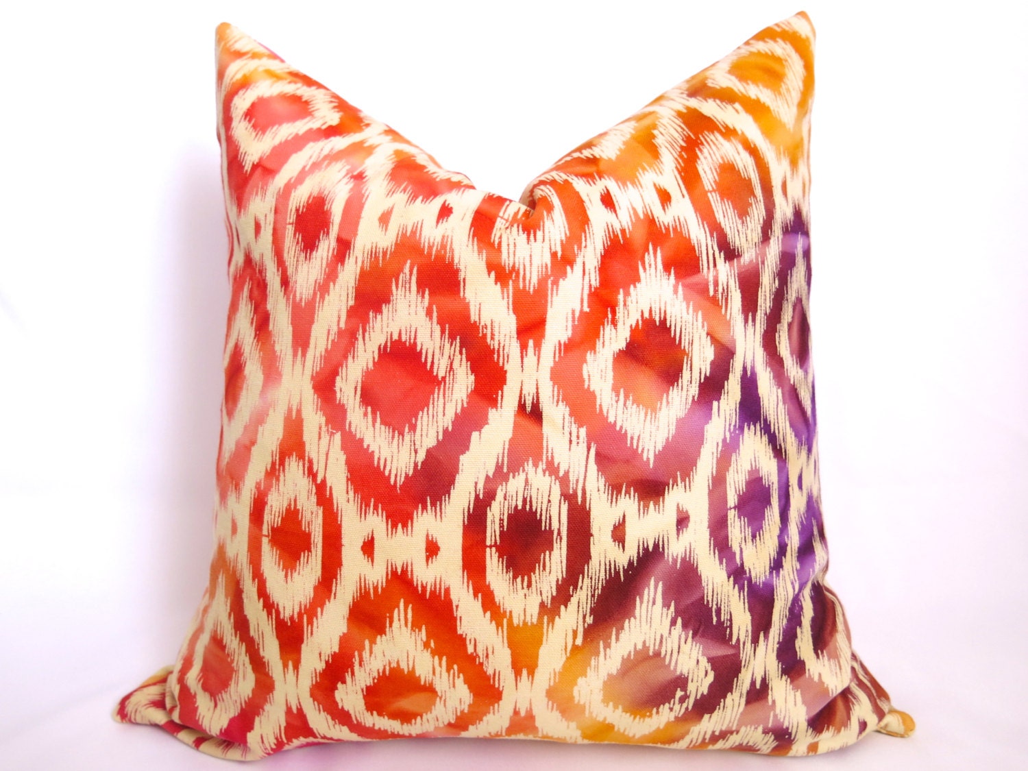 Batik Ikat Decorative Pillow - Orange Red Gold Purple - 18 inch - Ikat Pillow - Designer Pillow - Sofa Pillow - IKAT - Boho