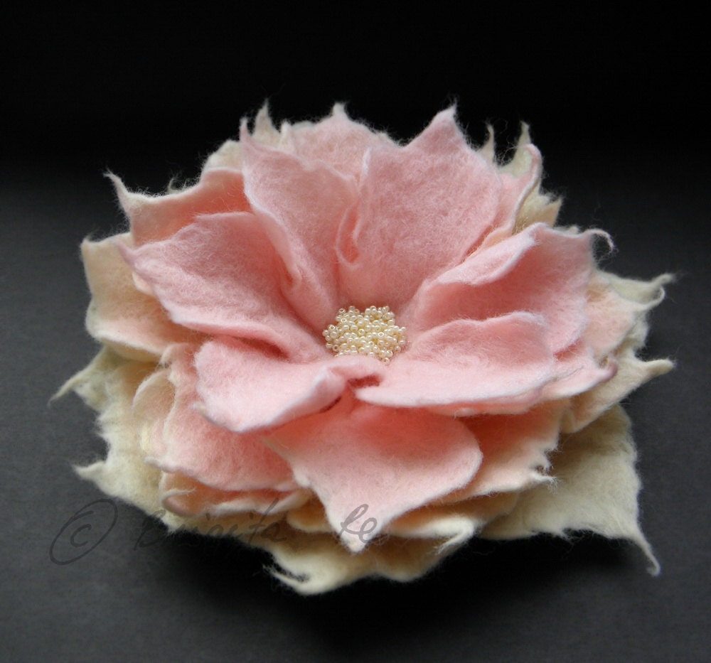 Cream Rose Felt Flower Brooch