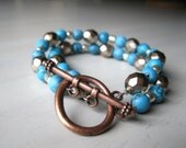 PRICE REDUCED - Western Chic Double Strand Bracelet - Turquoise - Copper - Bronze - Silver - One of a Kind - Handcrafted
