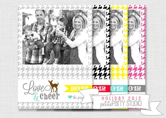 Printable Holiday Photo Cards - Houndstooth Reindeer - Petite Party Studio Il_570xn
