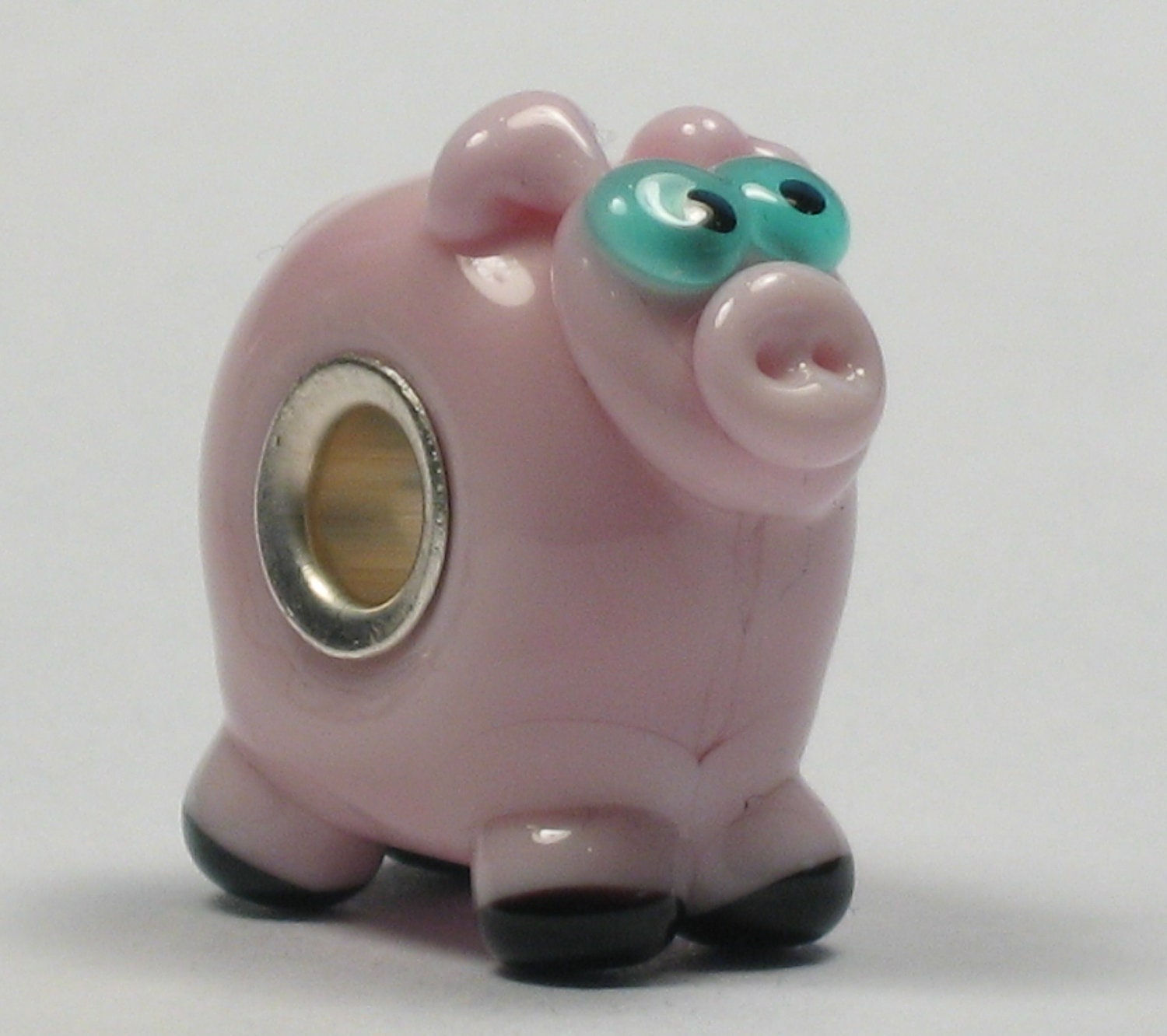 Pink Pig Silver Core BHB Lampwork Glass Handmade SRA Bead NLC Beads leteam
