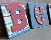 Baby name plaques- custom designed baby name boy or girl on wood squares wall hanging for nursery or child's room 6 inches